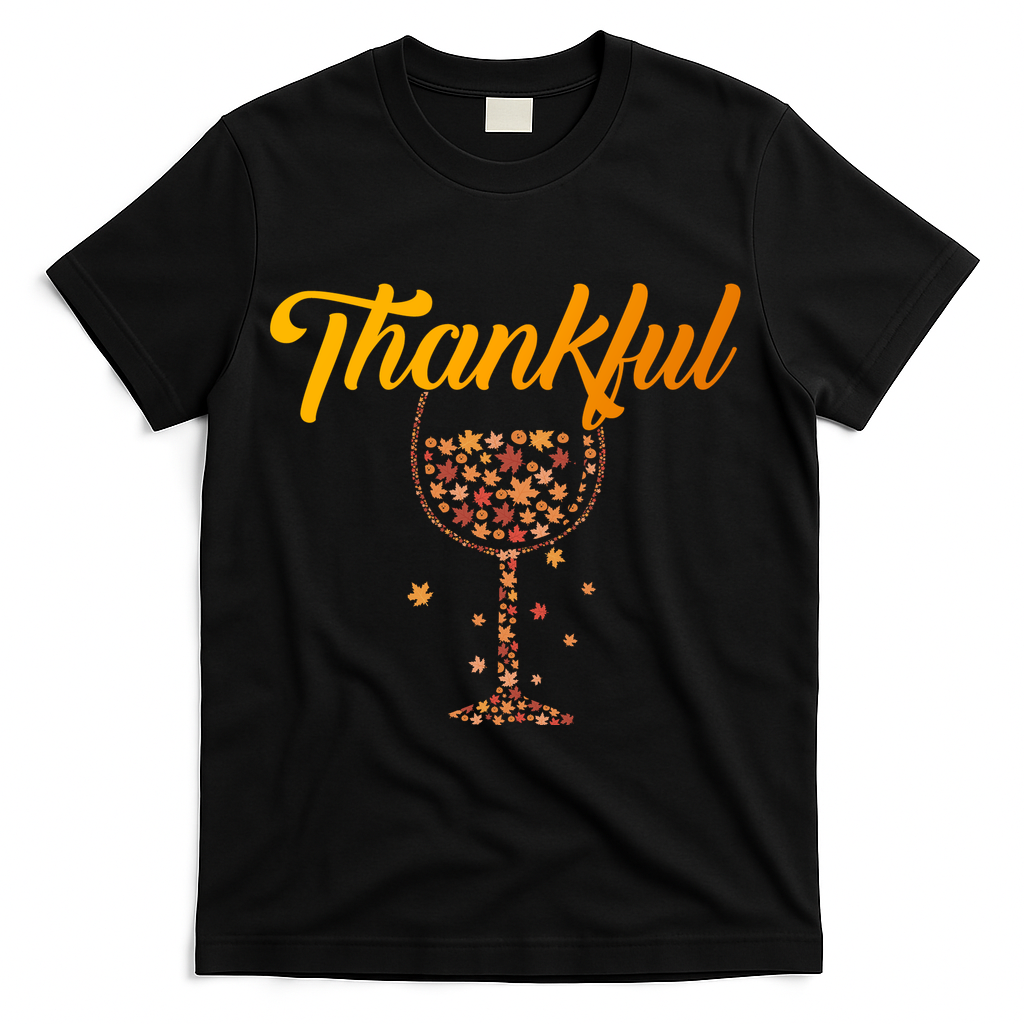 Thankful Pumpkin Wine, Thankful Grateful Blessed Autumn Fall 2022 T-Shirt - Black