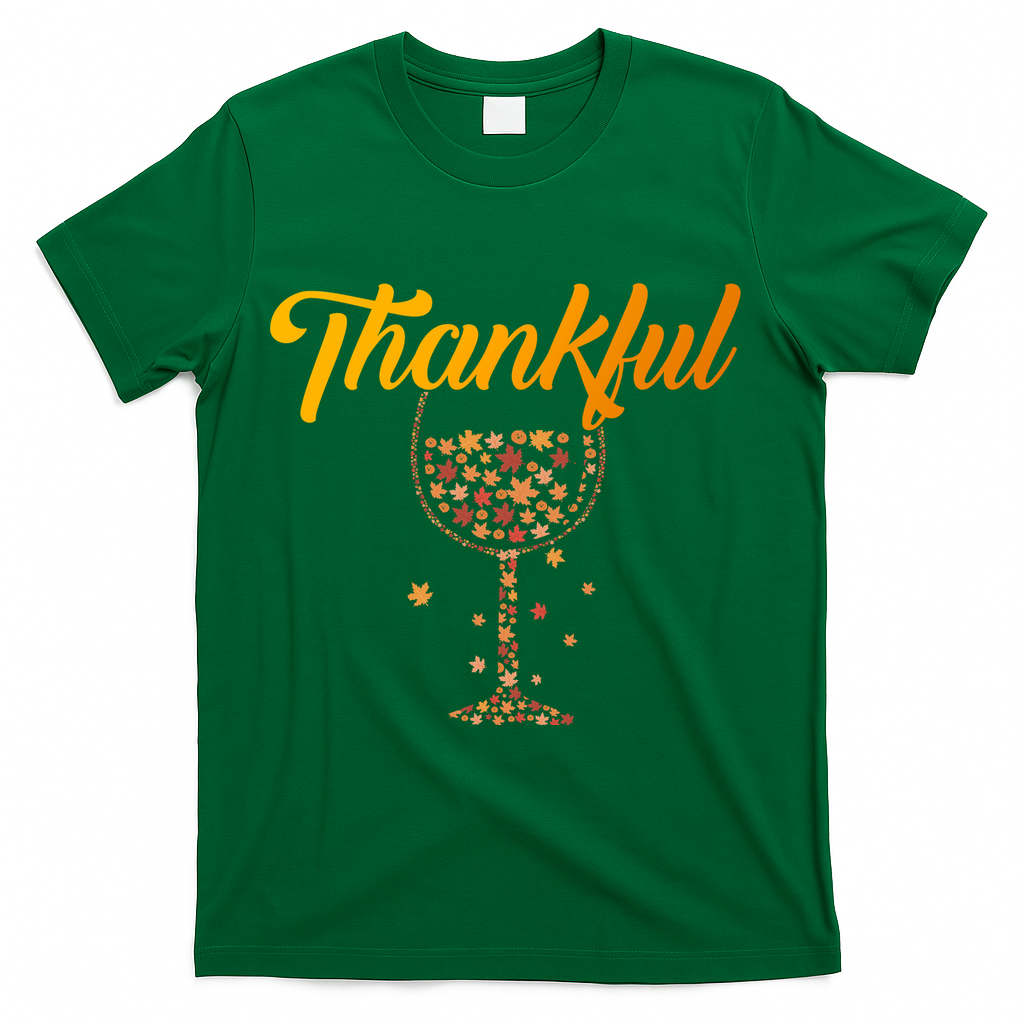 Thankful Pumpkin Wine, Thankful Grateful Blessed Autumn Fall 2022 T-Shirt - Green