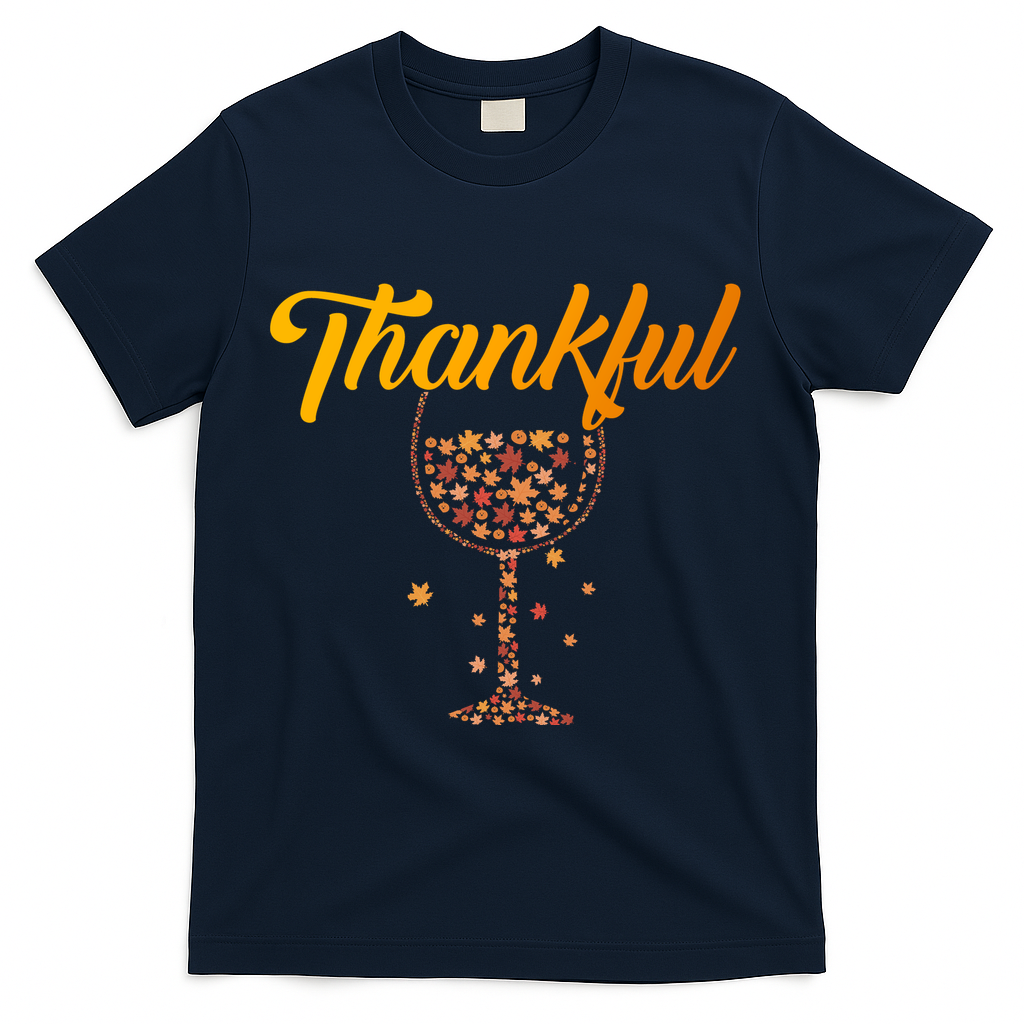 Thankful Pumpkin Wine, Thankful Grateful Blessed Autumn Fall 2022 T-Shirt - Navy