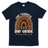 Thanksgiving Rainbow Leopard One Thankful 2nd Grade Teacher Gift T-Shirt - Navy