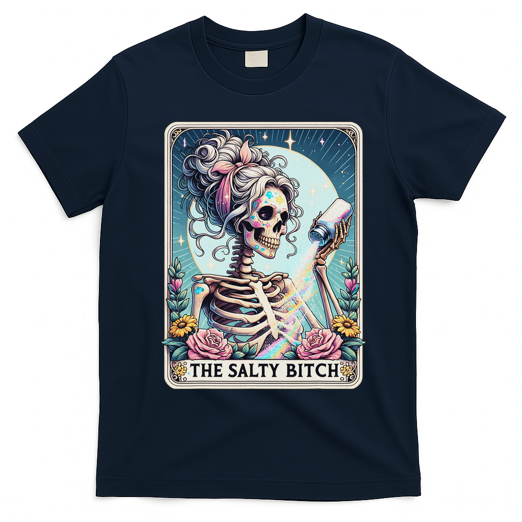 The Salty Bitch Tarot Card Skeleton T-Shirt - Navy Blue