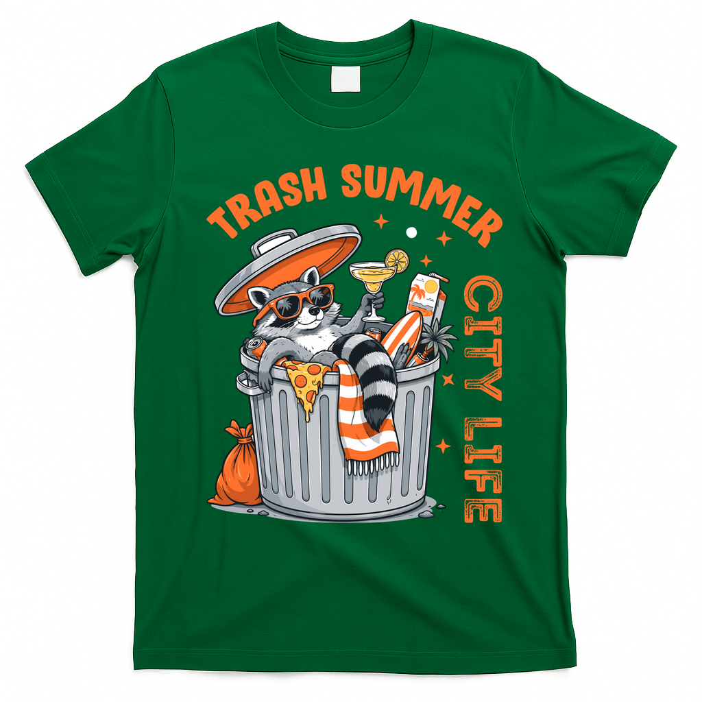 Trash Summer City Life Raccoon T-Shirt - Irish Green
