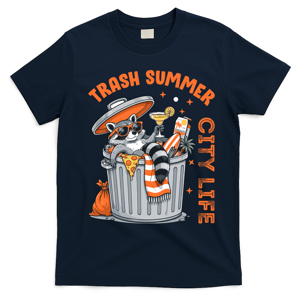 Trash Summer City Life Raccoon T-Shirt - Navy Blue