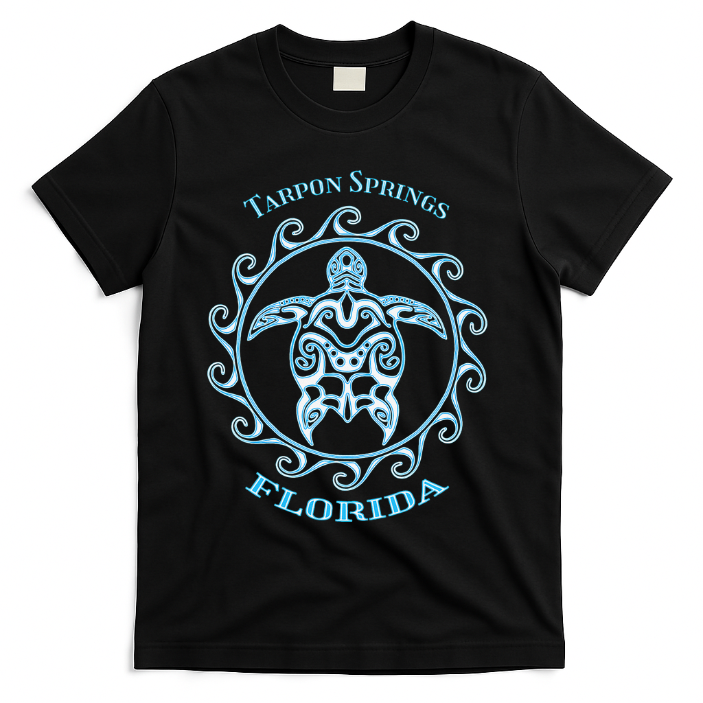 Tarpon Springs Florida Tribal Sea Turtle Summer T-Shirt - Black