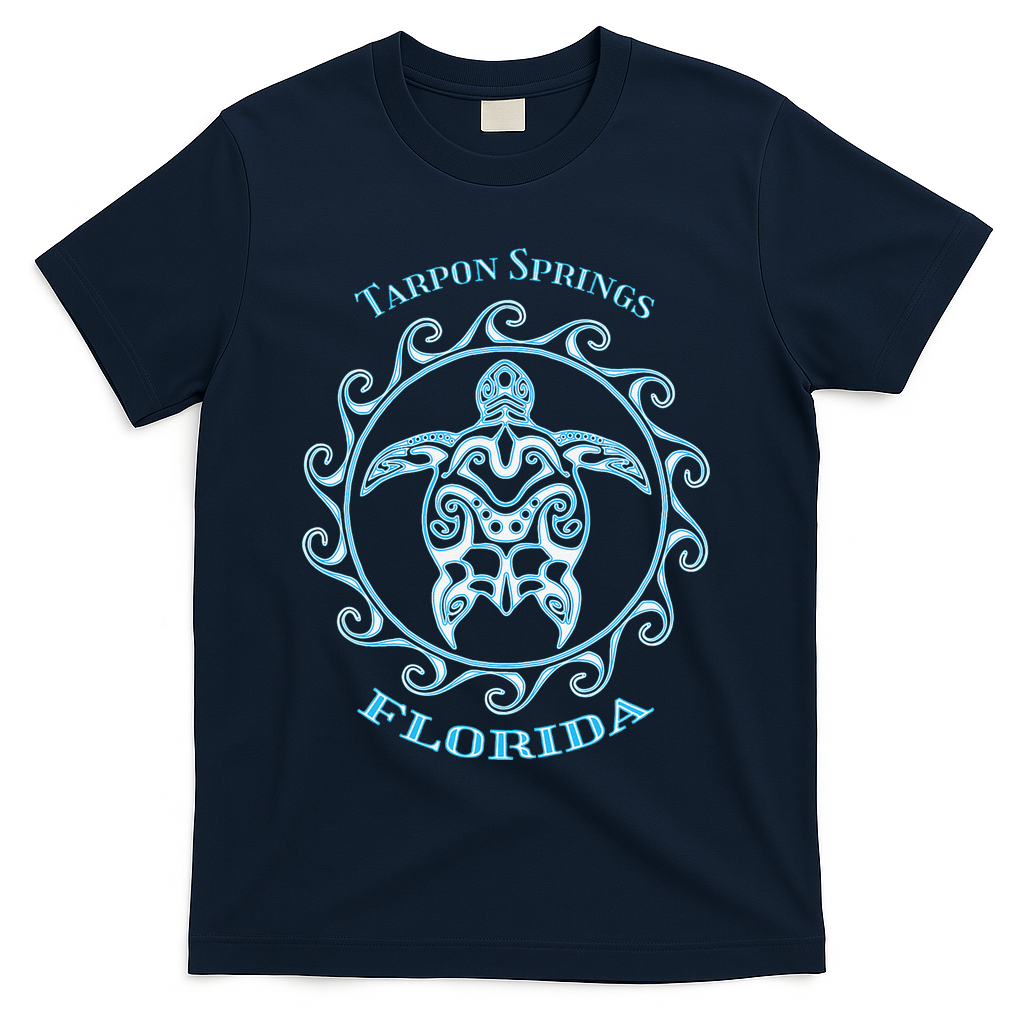 Tarpon Springs Florida Tribal Sea Turtle Summer T-Shirt - Navy