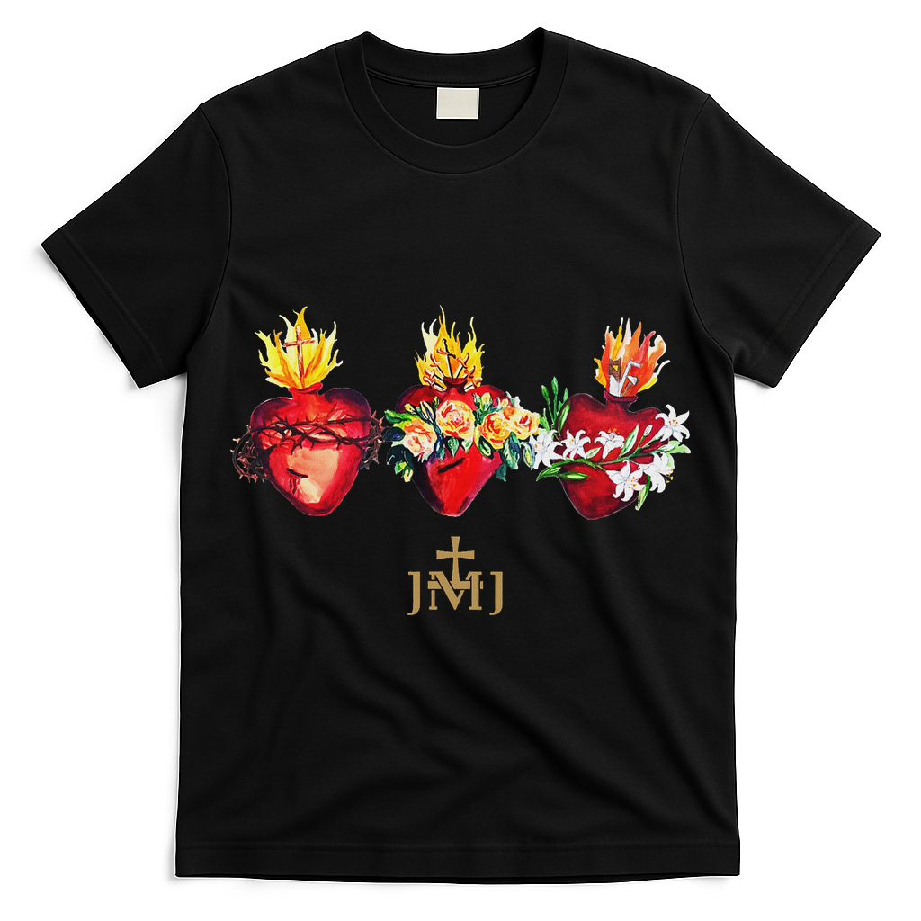 Three Sacred Hearts Of Jesus Mary Joseph Jmj Catholic T-Shirt