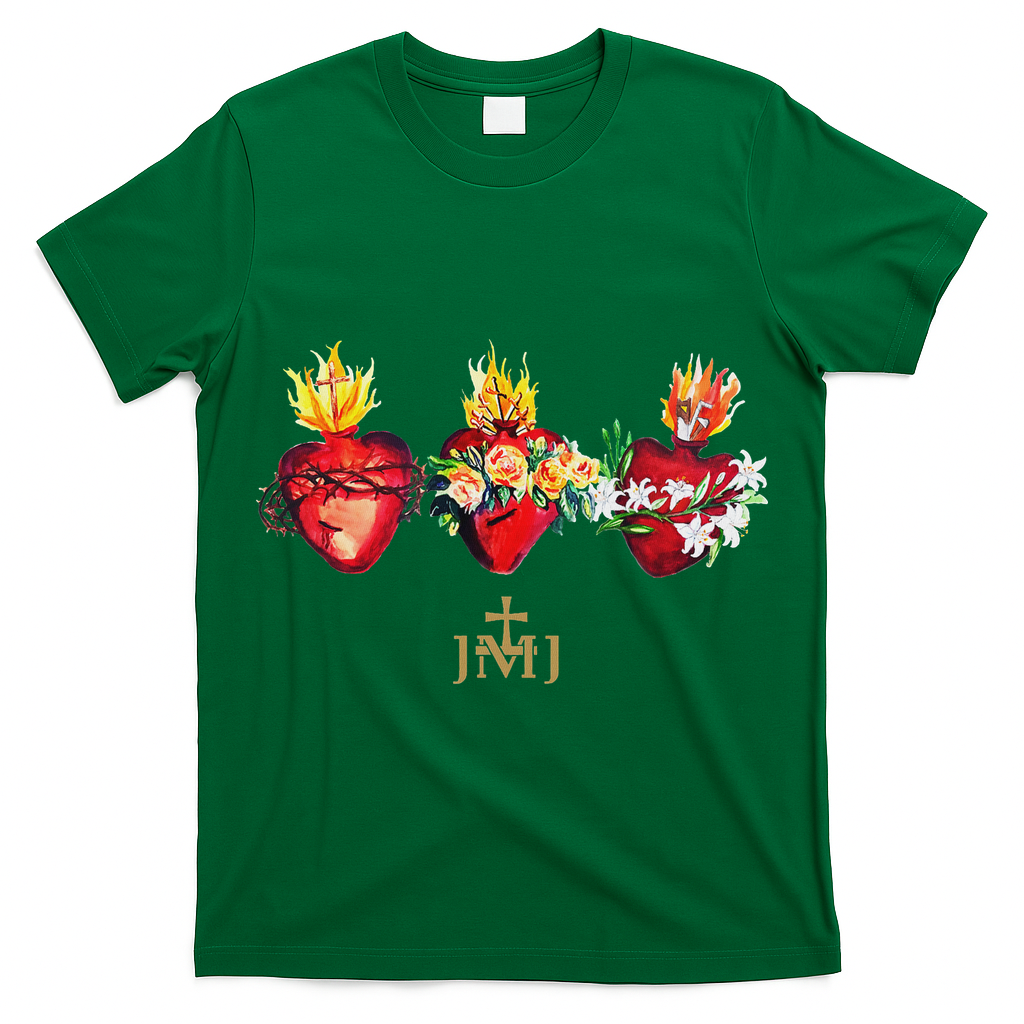Three Sacred Hearts Of Jesus Mary Joseph Jmj Catholic T-Shirt