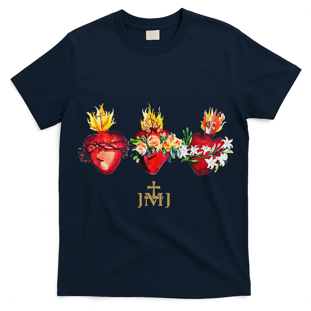 Three Sacred Hearts Of Jesus Mary Joseph Jmj Catholic T-Shirt