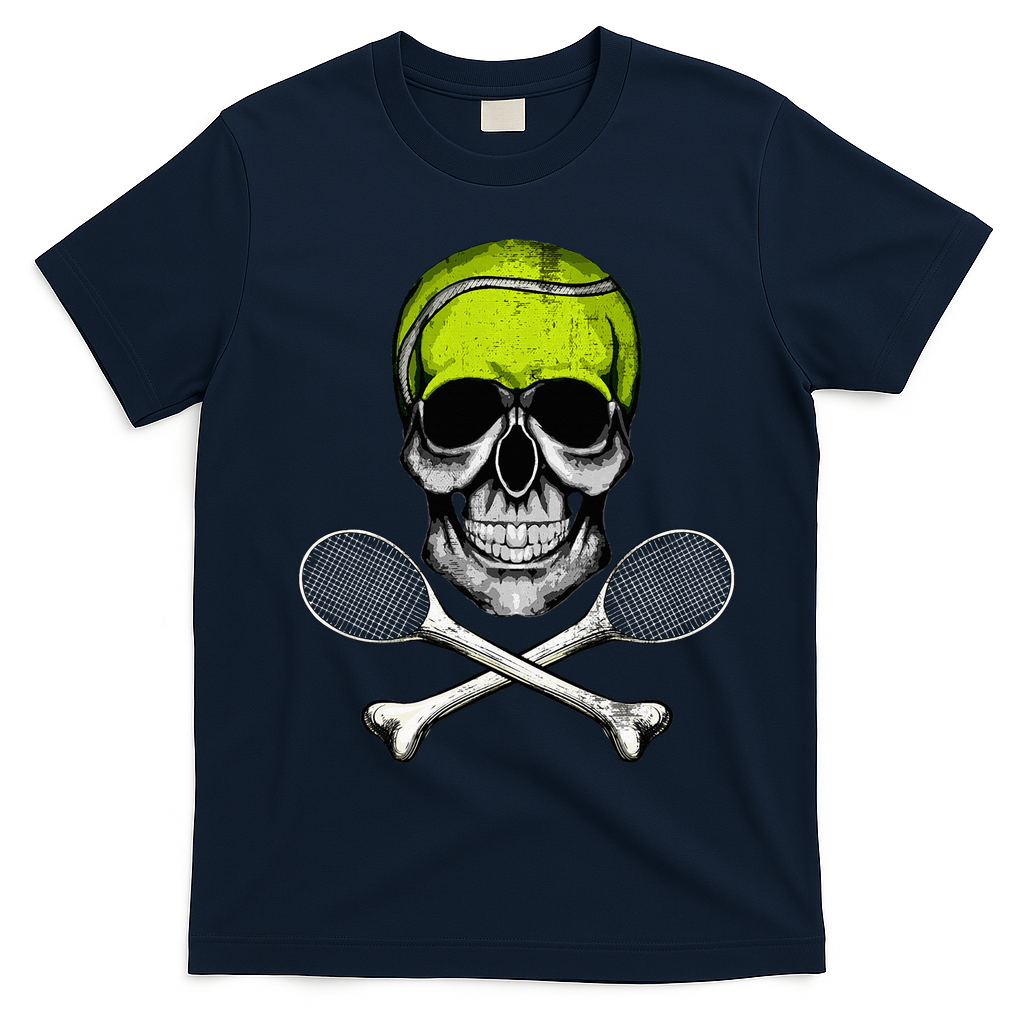 Tennis Skull Halloween Spooky Tennis Halloween T-Shirt - Navy Blue