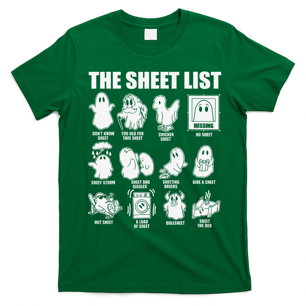 The Sheet List Halloween Funny Boo Sheet Ghost Halloween T-Shirt - Irish Green