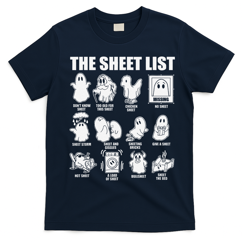 The Sheet List Halloween Funny Boo Sheet Ghost Halloween T-Shirt - Navy Blue