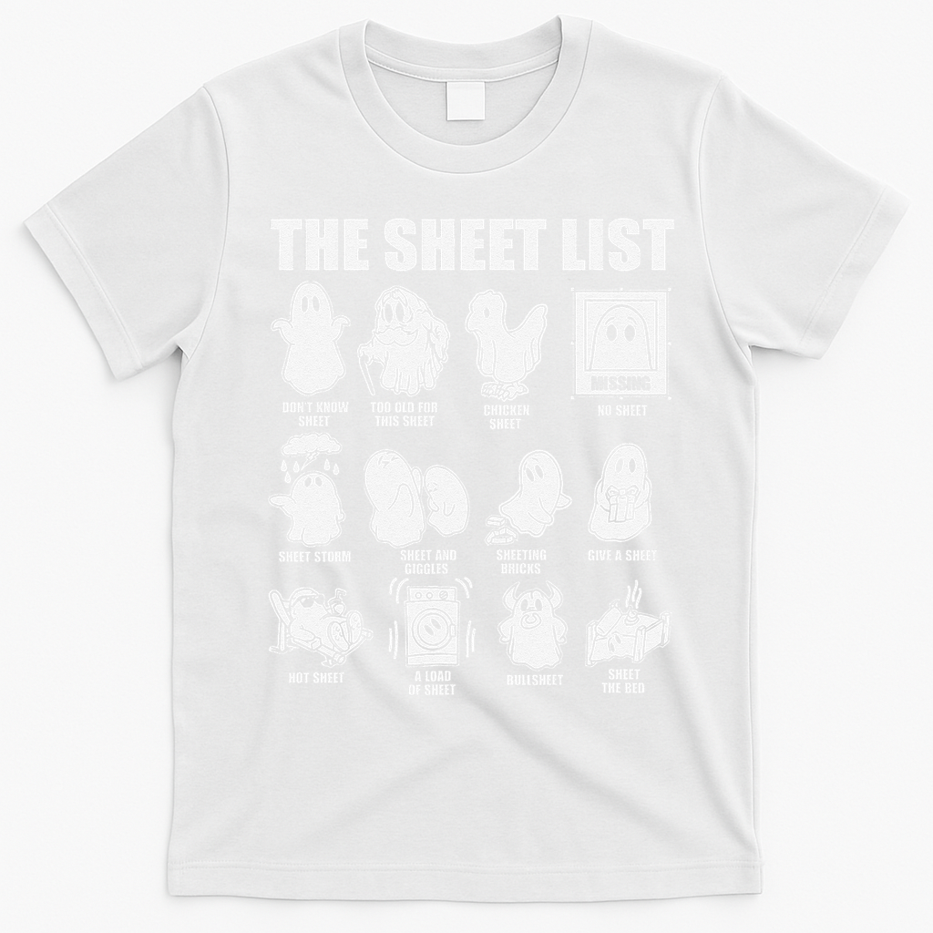 The Sheet List Halloween Funny Boo Sheet Ghost Halloween T-Shirt - White