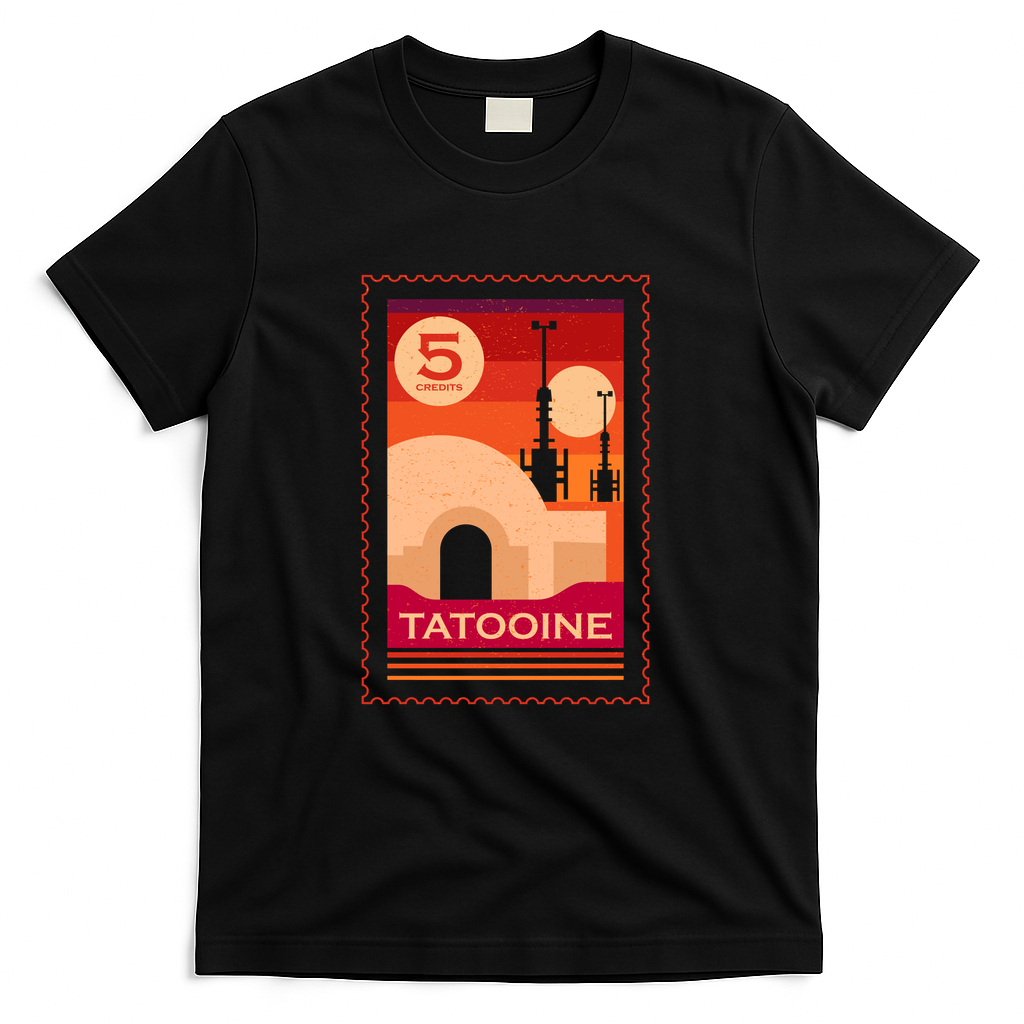 Twin Suns Retro Postage Stamp - Black