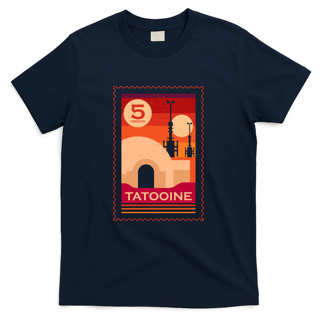 Twin Suns Retro Postage Stamp - Navy
