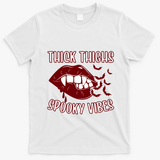 Thick Thighs And Spooky Vibes Vampire Bat Lips Gift T-Shirt - White