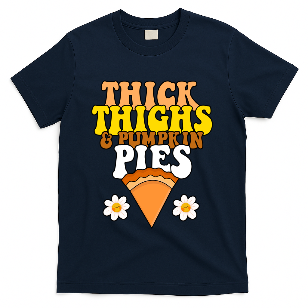 Thick Thighs And Pumpkin Pies Cute Thanksgiving T-Shirt - Navy