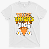 Thick Thighs And Pumpkin Pies Cute Thanksgiving T-Shirt - White