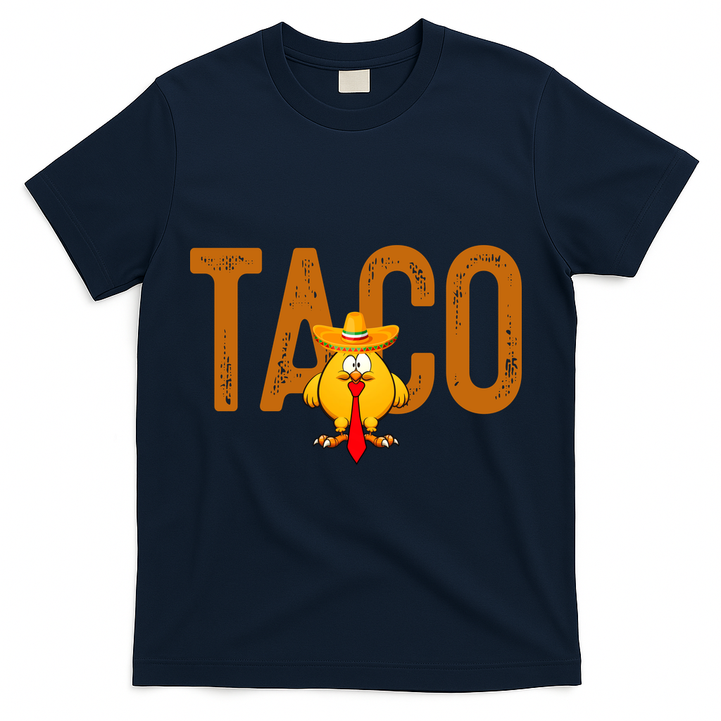 Taco Trump Always Chickens Out Funny Trendy T-Shirt - Navy