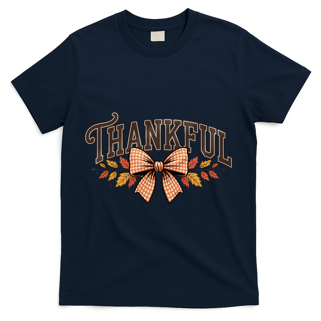 Thanksgiving Thankful Bowtie T-Shirt - Navy