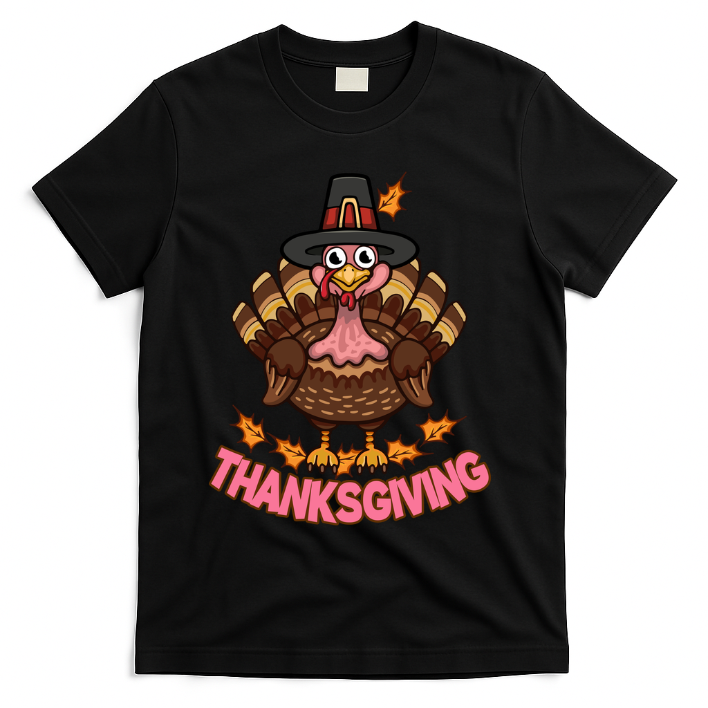 Thanksgiving Turkey Cute Holiday T-Shirt - Black