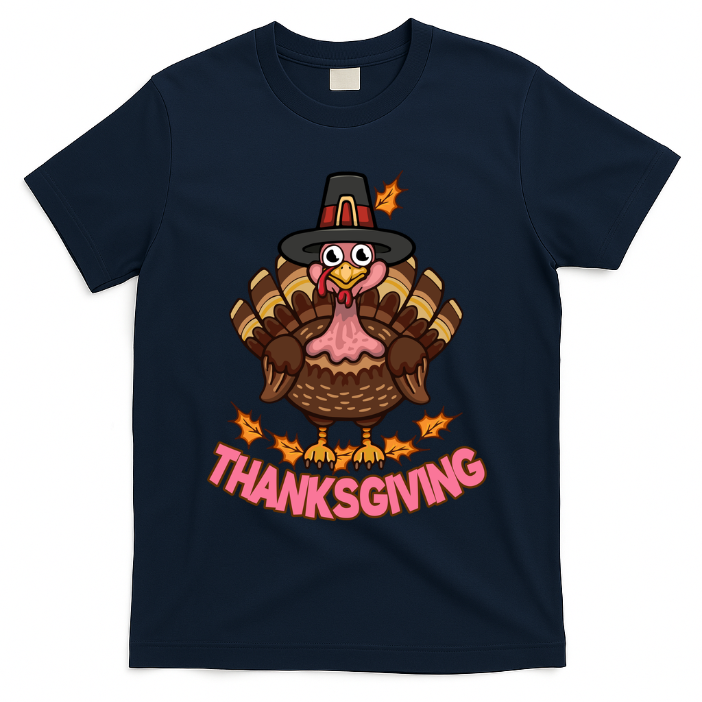 Thanksgiving Turkey Cute Holiday T-Shirt - Navy