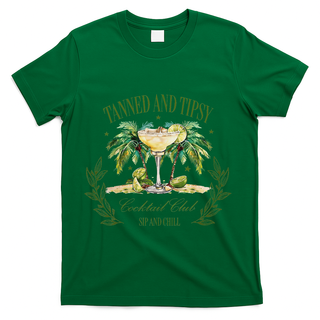 Tanned & Tipsy Cocktail Club Sip & Chill Summer Hawaii Beach T-Shirt - Green