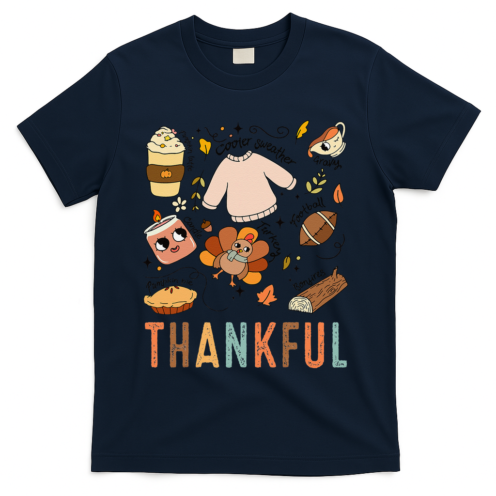 Thanksgiving Turkey Fall Thankful Graphic FamilywomenS T-Shirt - Navy
