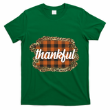 Thankful Thanksgiving Holiday Cheetah Plaid T-Shirt - Green