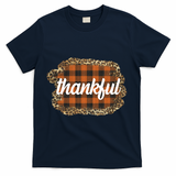 Thankful Thanksgiving Holiday Cheetah Plaid T-Shirt - Navy