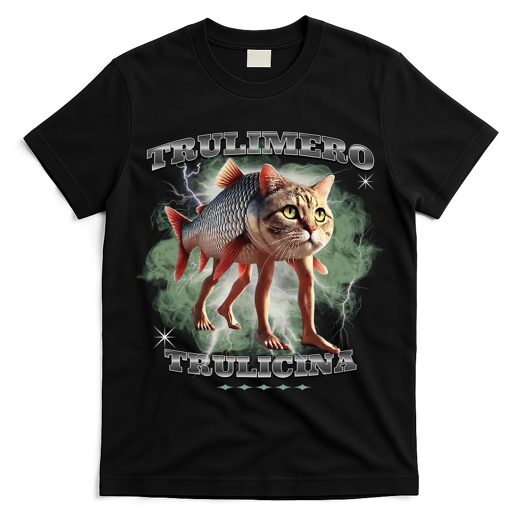 Trulimero Truli Italian Brainrot Meme Cats Head On A Fish T-Shirt