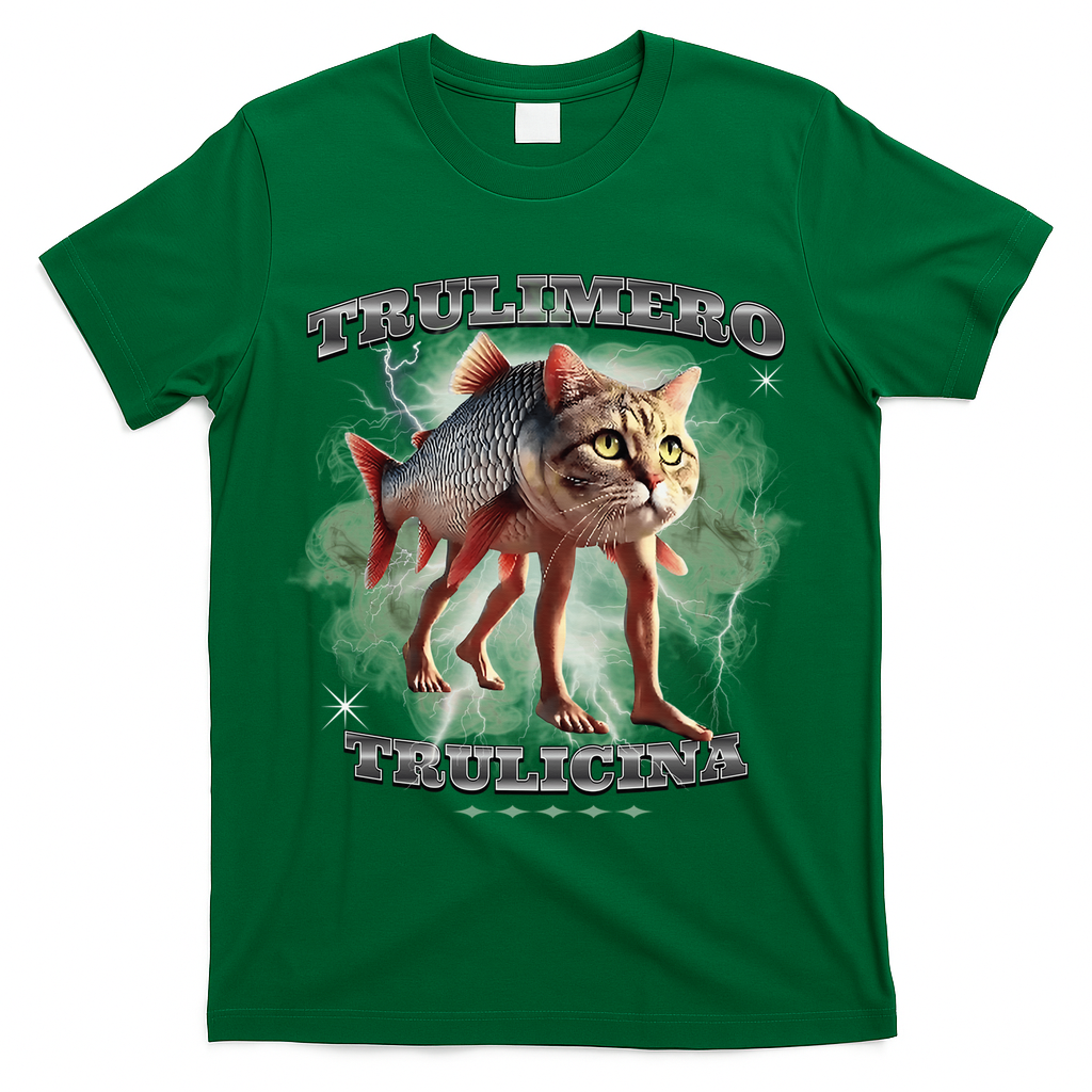 Trulimero Truli Italian Brainrot Meme Cats Head On A Fish T-Shirt
