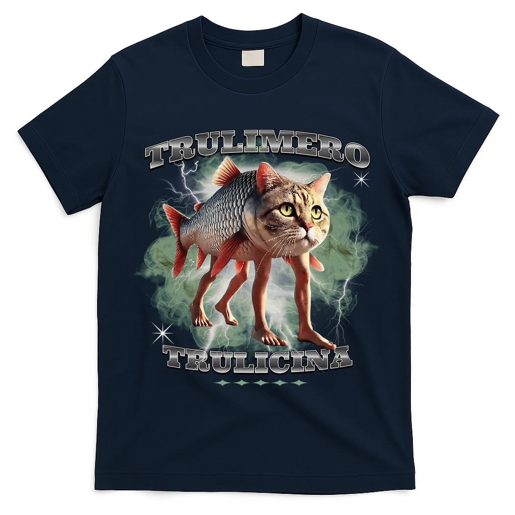 Trulimero Truli Italian Brainrot Meme Cats Head On A Fish T-Shirt