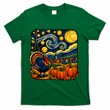 Thanksgiving Turkey Pumpkin Harvest Starry Night Art T-Shirt - Green