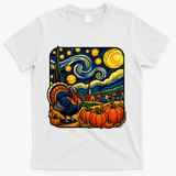 Thanksgiving Turkey Pumpkin Harvest Starry Night Art T-Shirt - White