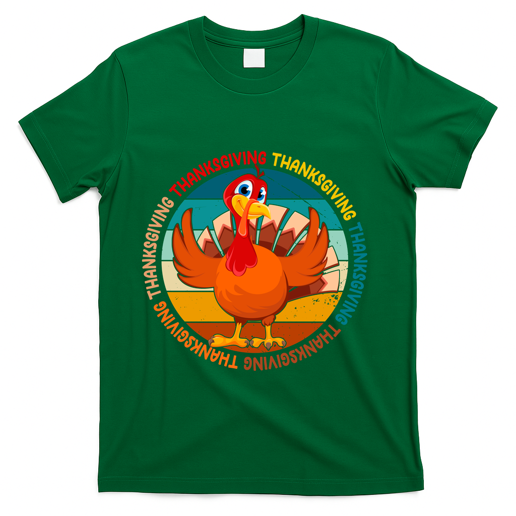 Thanksgiving Turkey Retro Sunset Holiday T-Shirt - Green