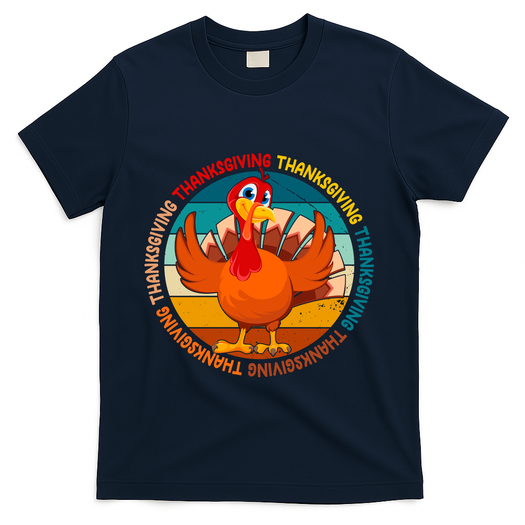 Thanksgiving Turkey Retro Sunset Holiday T-Shirt - Navy