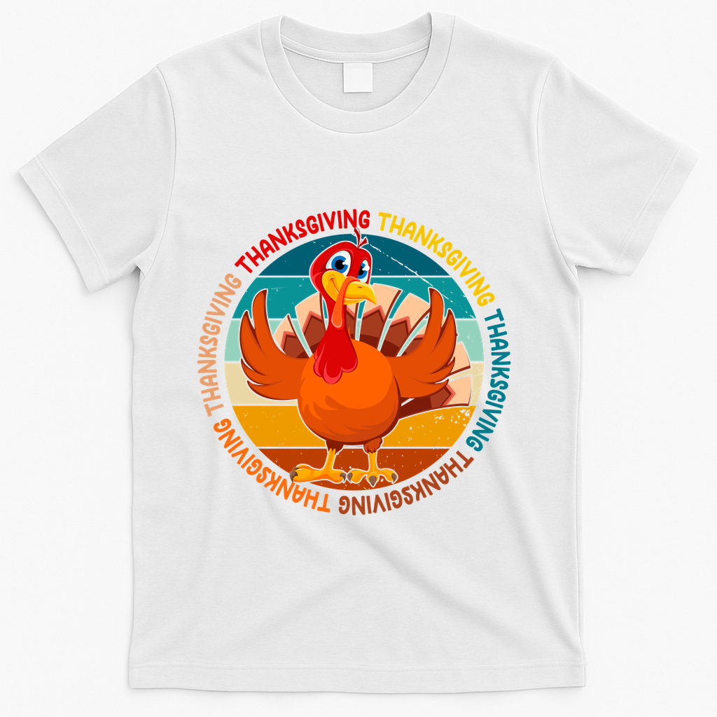 Thanksgiving Turkey Retro Sunset Holiday T-Shirt - White