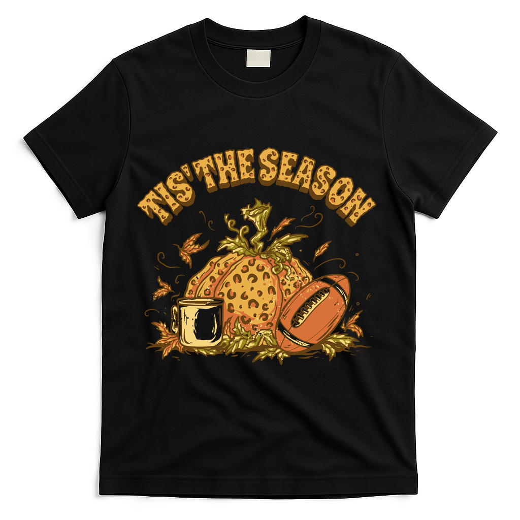 Tis The Season Football Pumpkin T-Shirt - Black