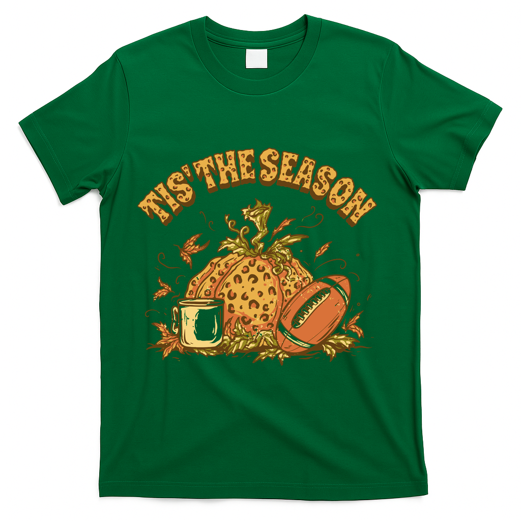 Tis The Season Football Pumpkin T-Shirt - Green