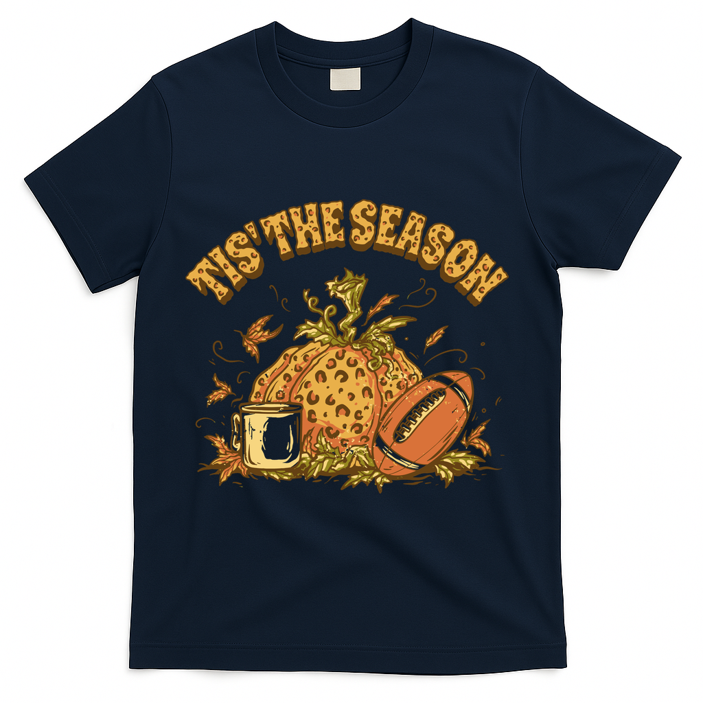 Tis The Season Football Pumpkin T-Shirt - Navy