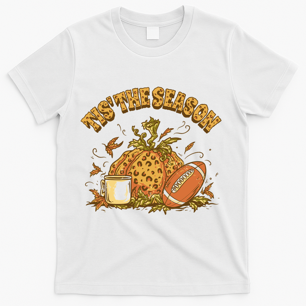 Tis The Season Football Pumpkin T-Shirt - White