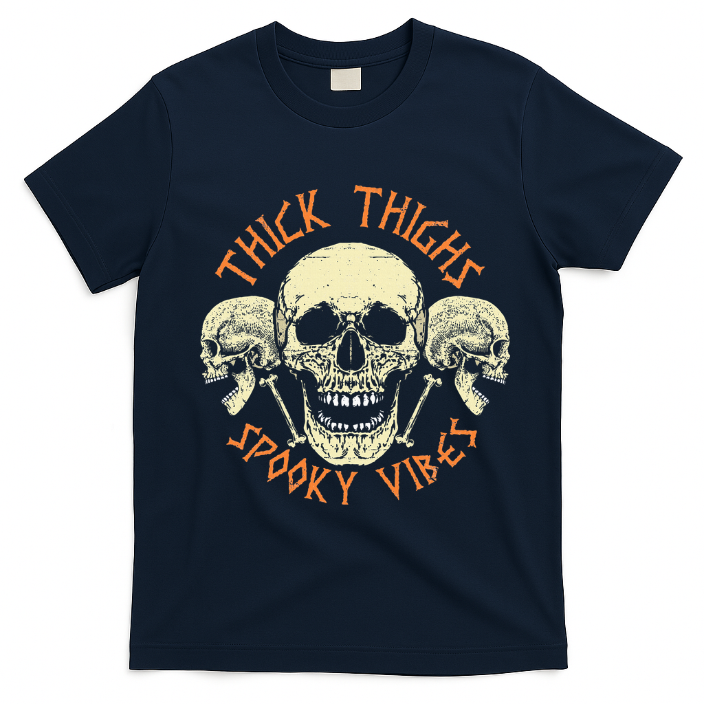 Thick Thighs & Spooky Vibes Halloween Costume T-Shirt - Navy Blue