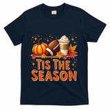 Tis The Season Fall Autumn Football Pumpkin Coffee Leaves Funny Gift T-Shirt - Navy