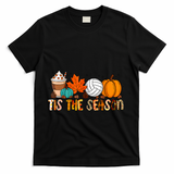 Tis The Season Volleyball Pumpkin Leaf Latte Fall Autumn Boy T-Shirt - Black