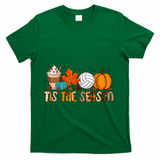 Tis The Season Volleyball Pumpkin Leaf Latte Fall Autumn Boy T-Shirt - Green