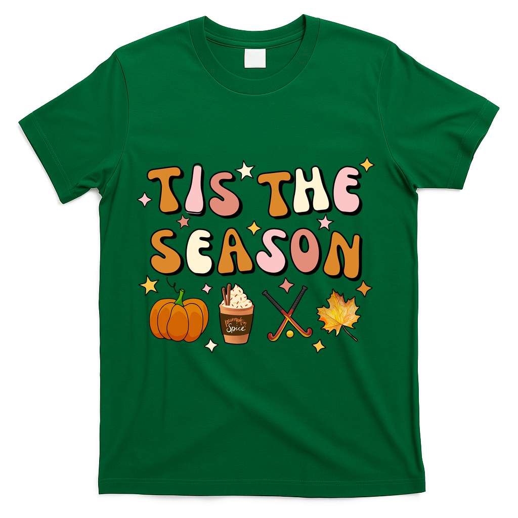 Tis The Season Field Hockey Pumpkin Latte Fall Thanksgiving Cute Gift T-Shirt - Green