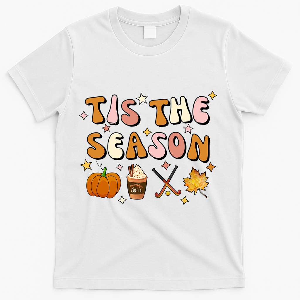 Tis The Season Field Hockey Pumpkin Latte Fall Thanksgiving Cute Gift T-Shirt - White