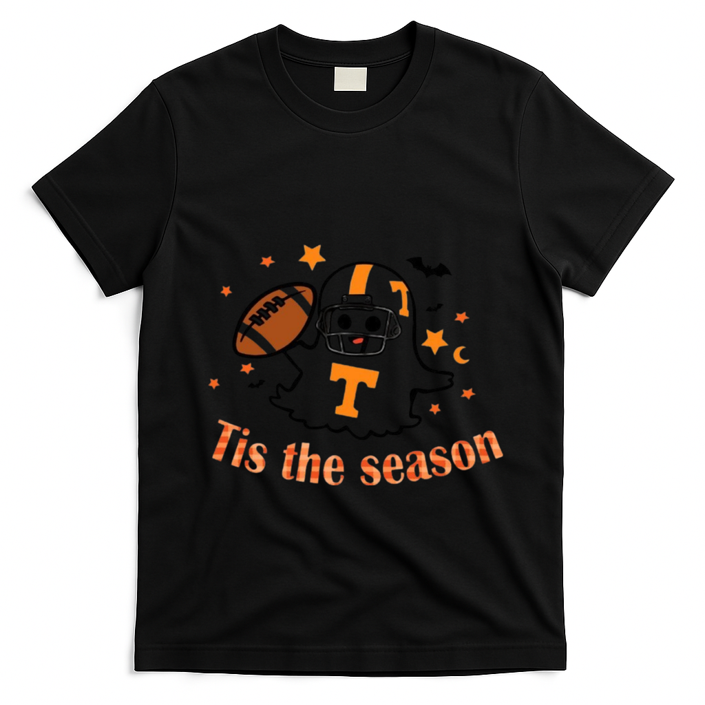 Tis The Season Halloween Football Ghost Tennessee Football T-Shirt - Black