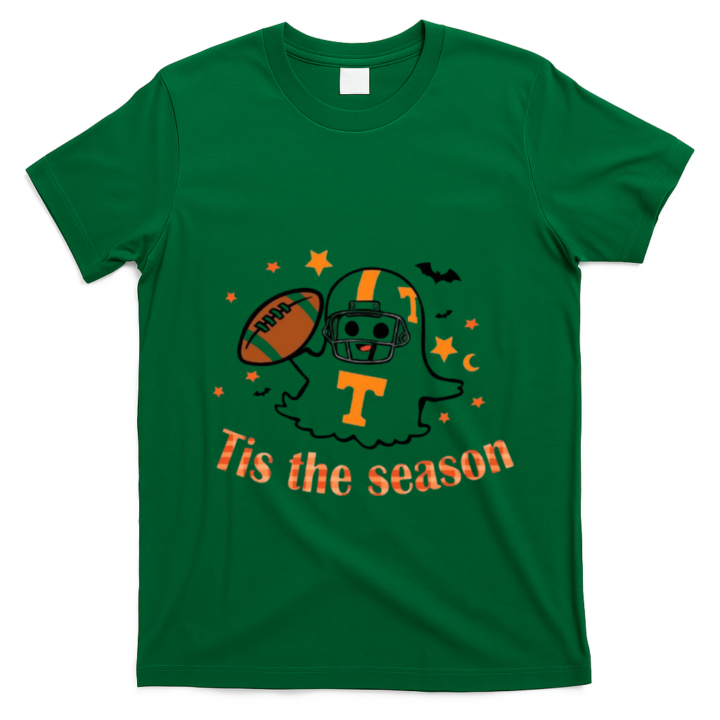 Tis The Season Halloween Football Ghost Tennessee Football T-Shirt - Irish Green