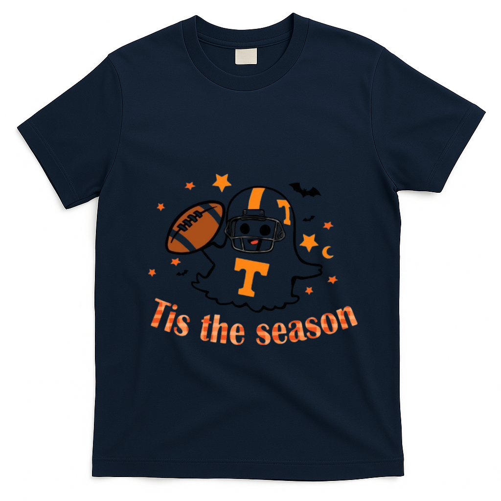 Tis The Season Halloween Football Ghost Tennessee Football T-Shirt - Navy Blue